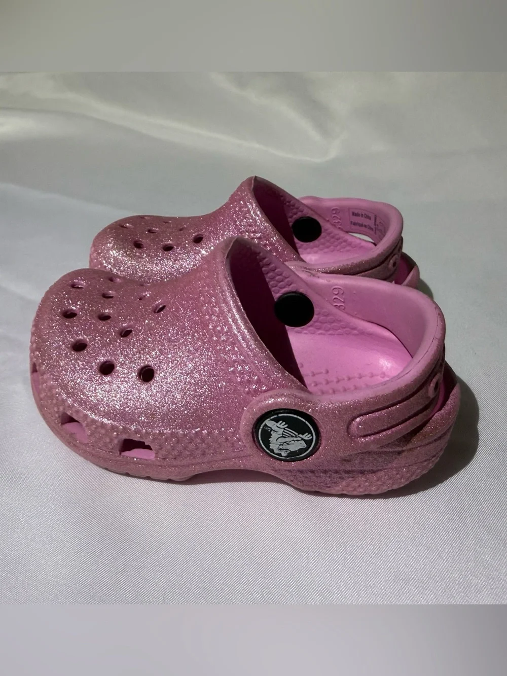 Crocs Toddler Girls Sparkly Pink Glitter Clogs Size 4C